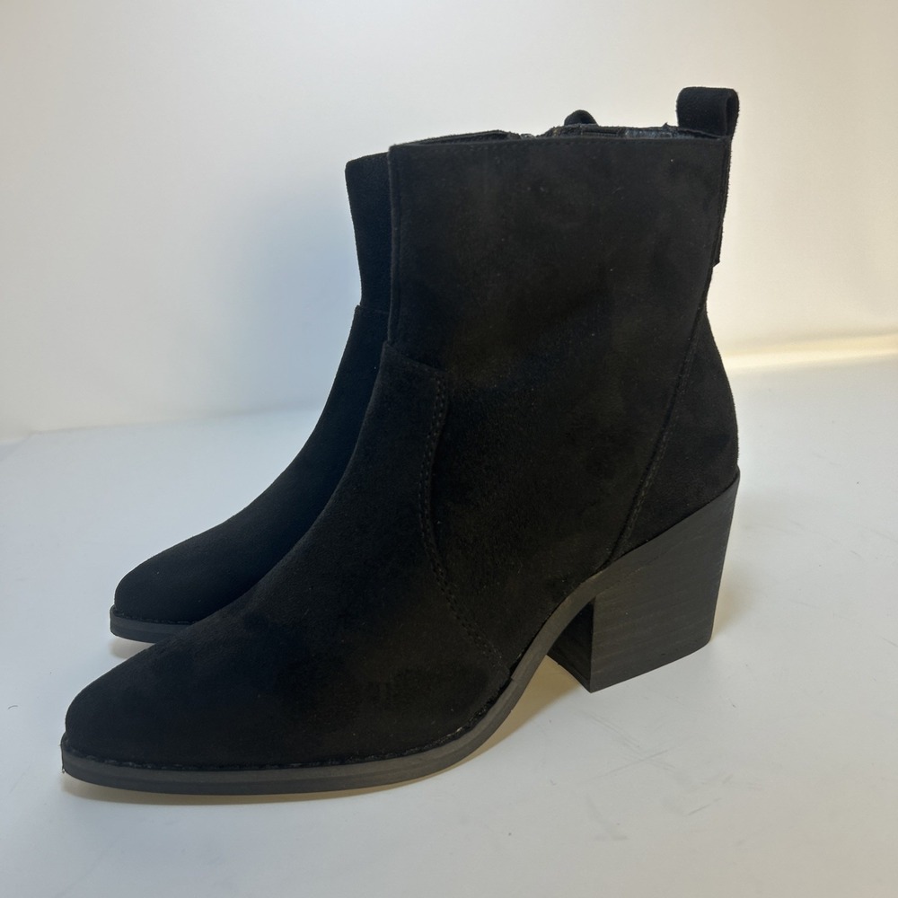 Ruiee Women's Black Faux Suede Pointed Toe Ankle‎ Boots Block Heel Size 6 NEW